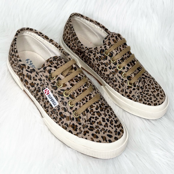Superga Leopard Print Brown Low Top Lace Up Chunky Canvas Sneakers 37 - Picture 2 of 10
